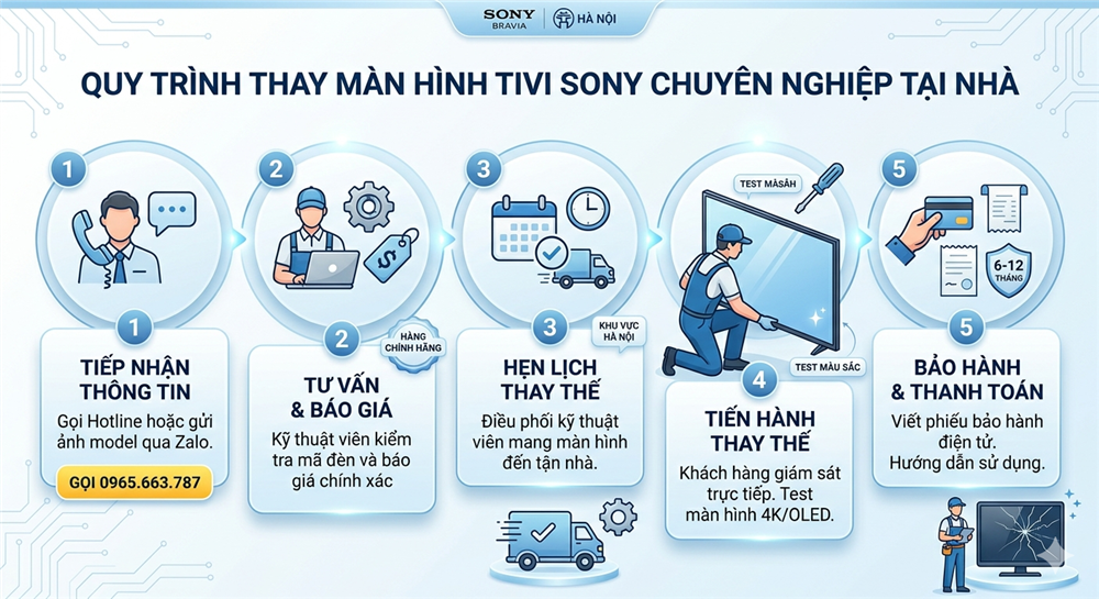 Quy tình thay màn hình tivi sony tại nhà Hà Nội
